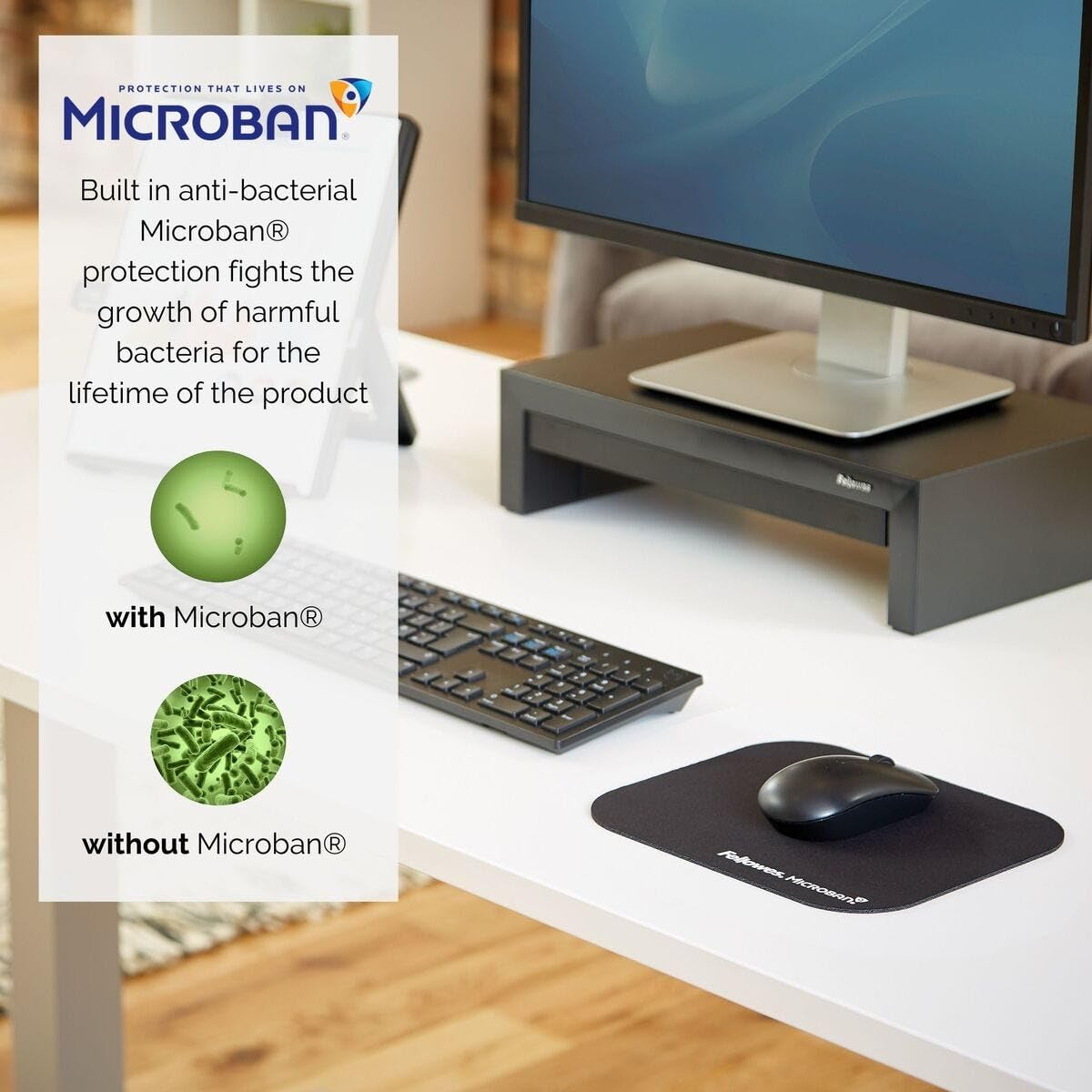 Fellowes Mouse Mat with Non-Slip Rubber Base - Mouse Pad with Antibacterial Protection - Suitable