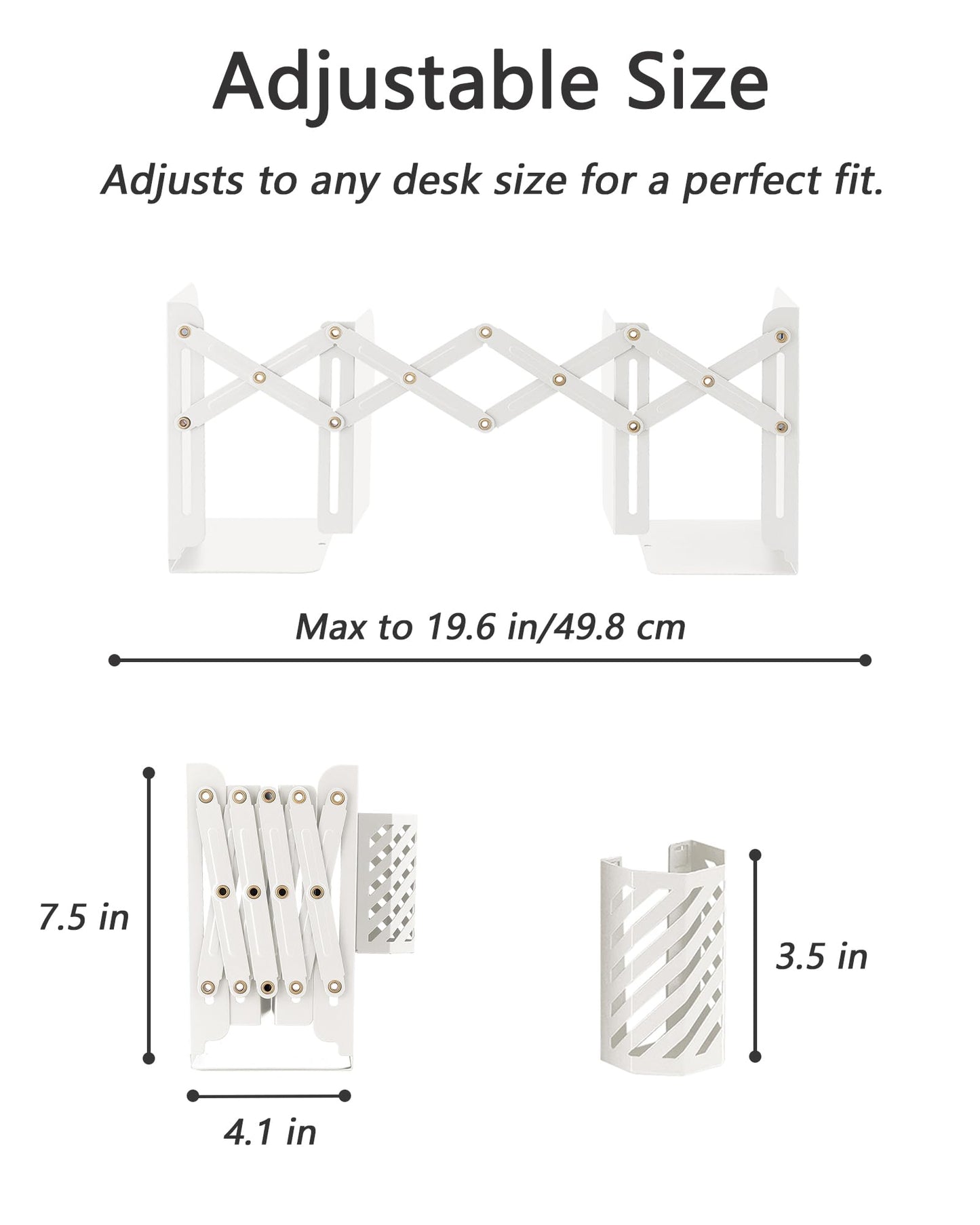 Kingsmile Book Ends, Adjustable Heavy Duty Metal Book Stoppers with Pen Holder for Desk Office
