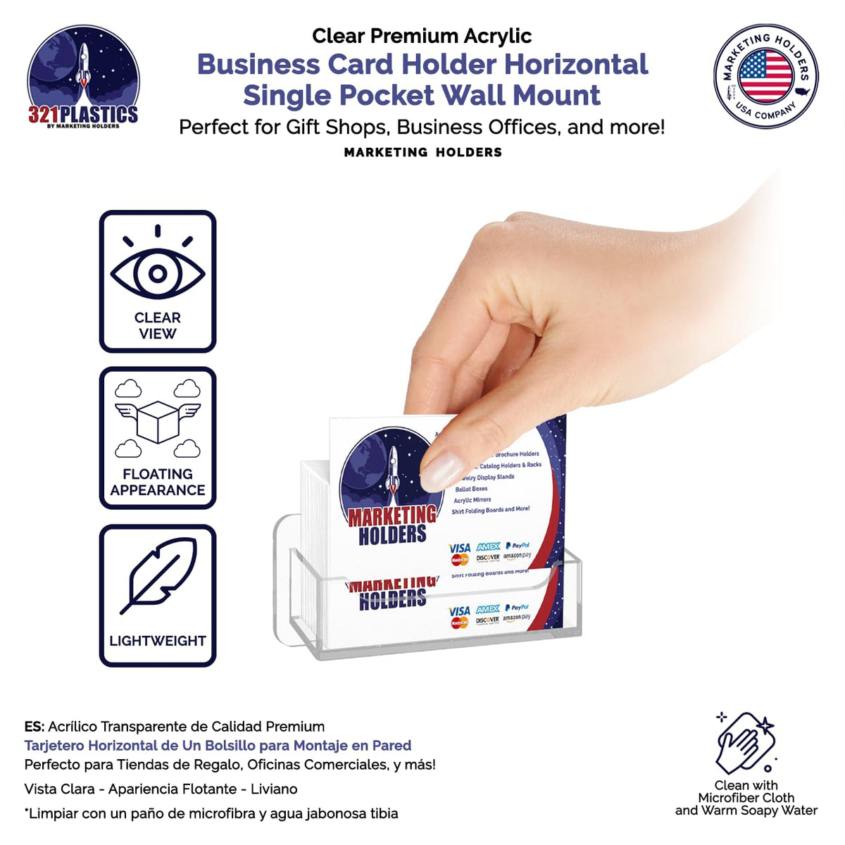 Marketing Holders 6 Pack Wall Business Card Holder with Hardware Holds 3.5" x 2" Gift Cards
