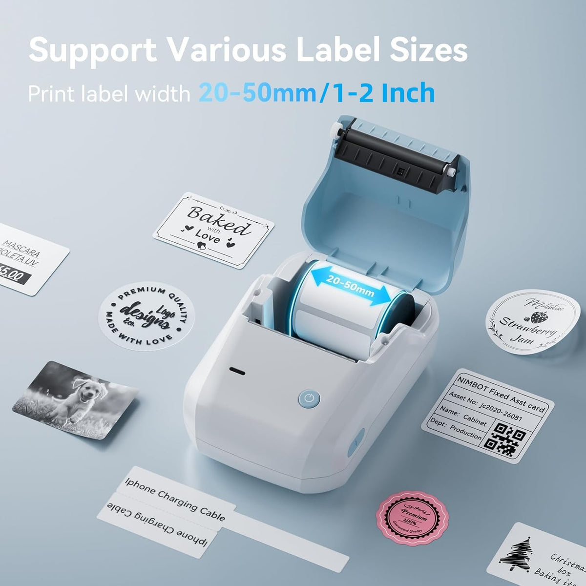 NIIMBOT B1 Label Maker,2 Inch Bluetooth Thermal Label Printer,Sky Blue