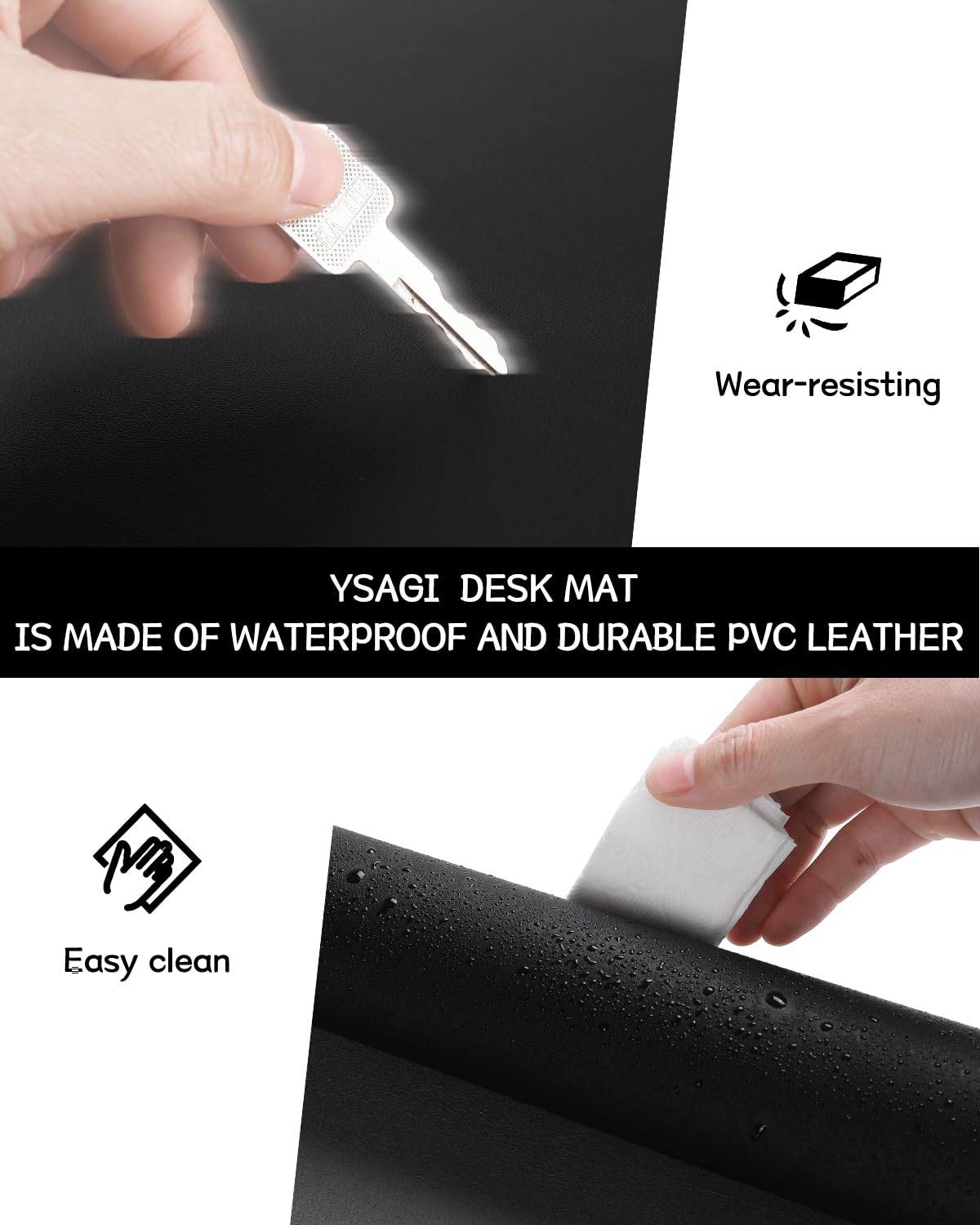 YSAGi Non-Slip Leather Desk Pad Long Size, Waterproof Laptop Computer Desk Keyboard Mat, Table