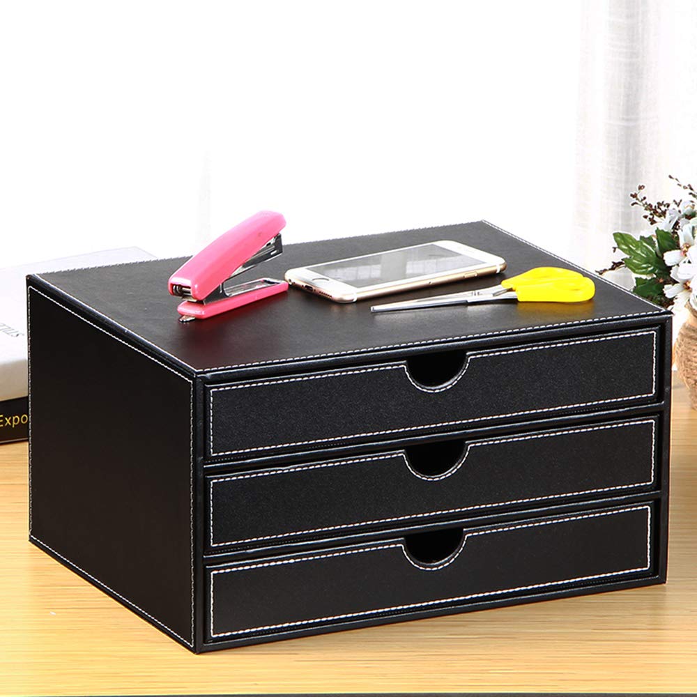 RHCSZ High-end PU Leather Desk Organizer File Cabinet Executive Office Supplies Desktop Filing A4