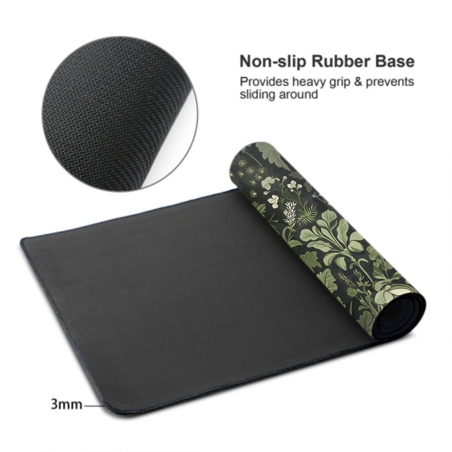 Sage Green Floral Mouse Pad XXL 35.4 X 15.7 Inch Plant Flower Pattern Botanical Design Extended