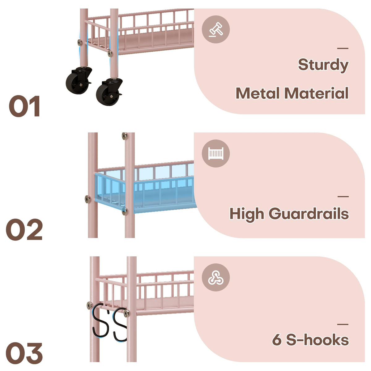 Qiaoxuan 6 Tier Slim Rolling Storage Cart with Wheels, Metal Mobile Shelving Unit Organizer Utility