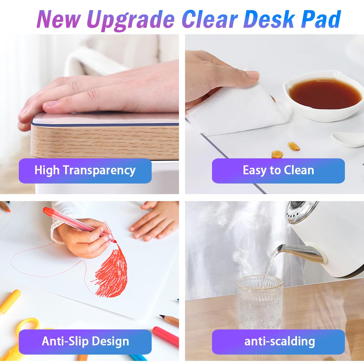 JanJunDec 17x36 Inch Multifunctional Clear Desk Pad Desk Mat for Desktop Laptop, Plastic Table Mat