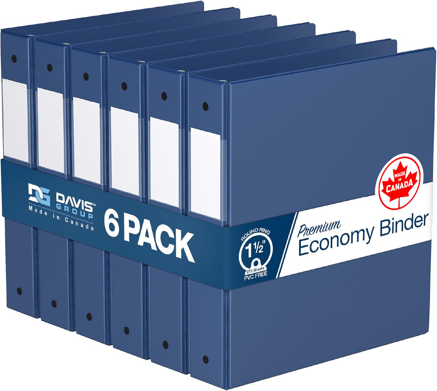 Premium Economy 3-Ring Binder, Spine Label, 1.5" Round Rings Royal Blue 6Pk