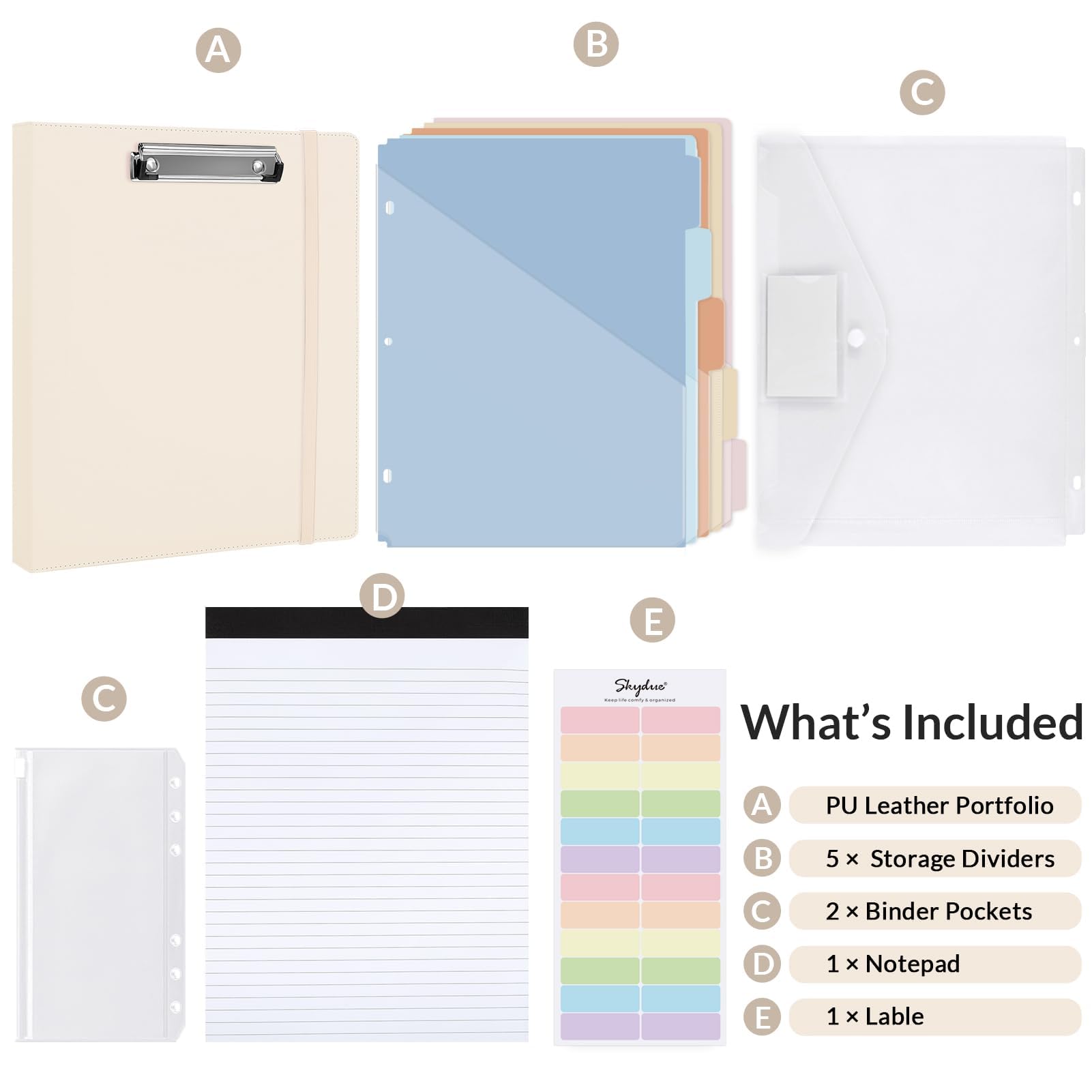 SKYDUE 3 Ring Binder with Clipboard,1 Inch Binder, 13.2" × 10.2" PU Clipboard Binder with Notepad &