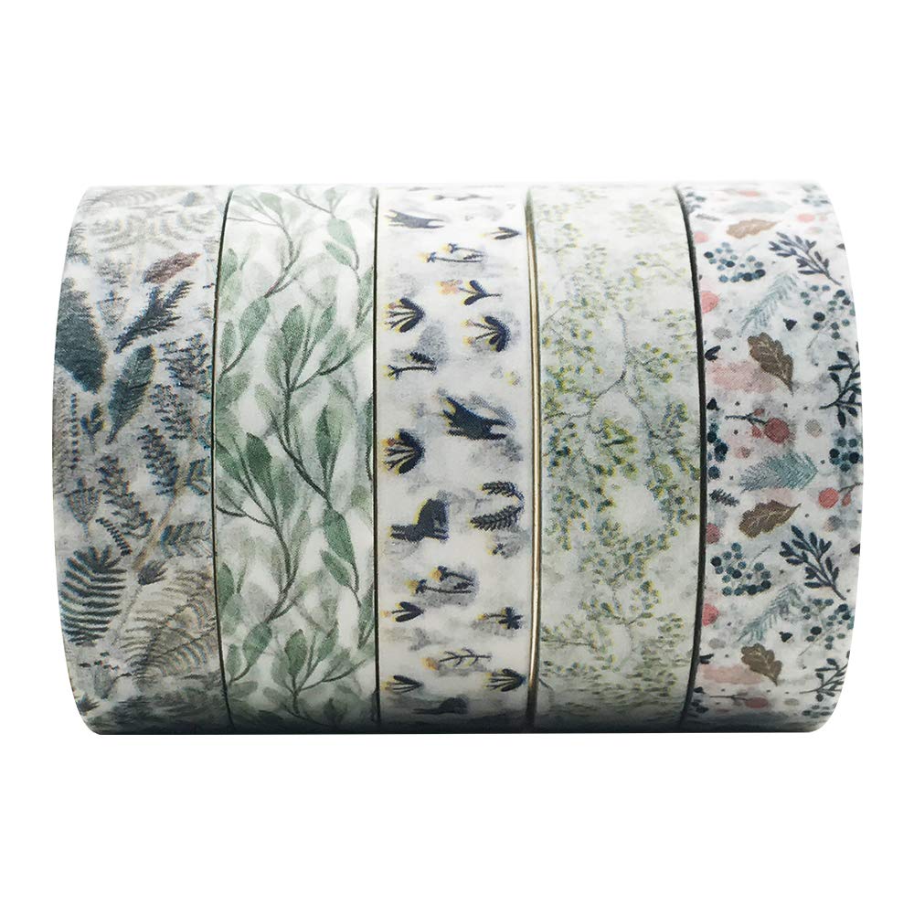 EnYan 5 Rolls Vintage Floral Washi Tape Set, Japanese Masking Decorative Tapes for DIY Crafts and