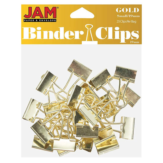 JAM PAPER Colorful Binder Clips - Small - 3/4 Inch (19 mm) - Gold Binderclips - 25/Pack
