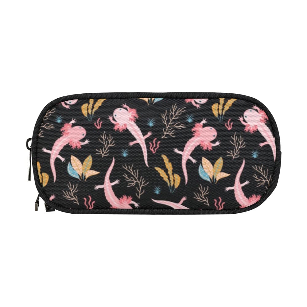 ANANGTEE Cute Axolotls Pencil Pouch Case for Boys Teen Girls Navy Blue 10x5