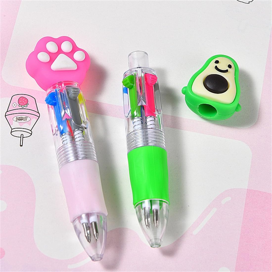Arthink Mini Multicolor Pens, 4 in1 Kawaii Animal Party Bag Pen, Ballpoint Pens for Birthdays and