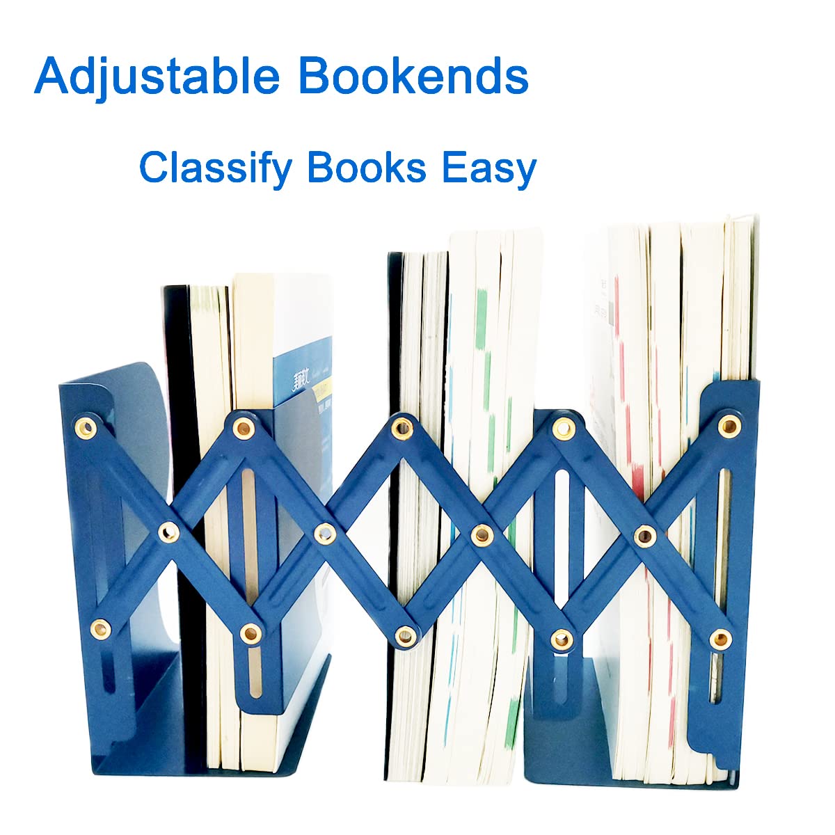 Metal Bookends for Heavy Books, Sturdy Book Stopper to Hold Books Heavy Duty, Adjustable Book Ends