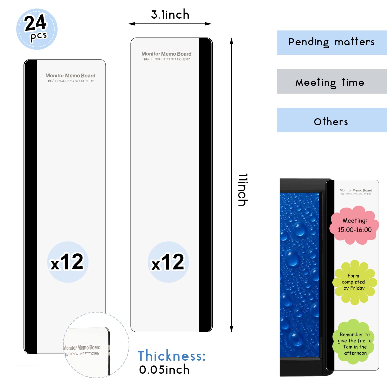 Zonon 24 Pieces Monitor Memo Board for Computer Transparent Acrylic