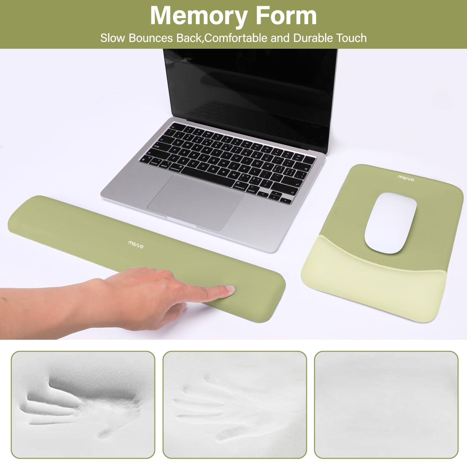 MOSISO Wrist Rest Support Mouse Pad & Keyboard Set, Olive Green