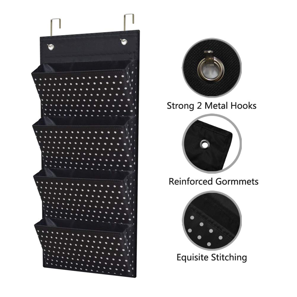 Eamay 4 Pocket White Dots Wall Mount/Over Door File Hanging Storage Organizer - Office Supplies