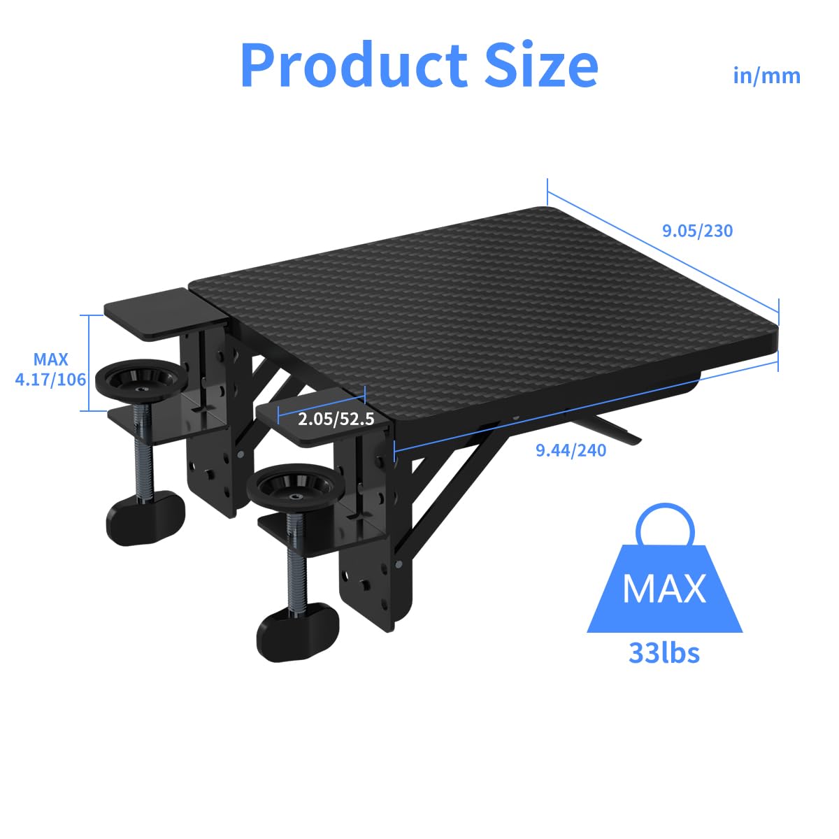 suptek Ergonomics Desk Extender Tray, 9.5"x9.1" Clamp on Table Mount Arm Wrist Rest Shelf, 90°