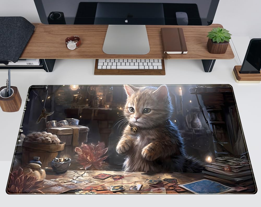 Lotus Cat XL Extended Large Gaming Mouse Pad - Black Magic Mystical Zone Gaming Desk Mat - Computer