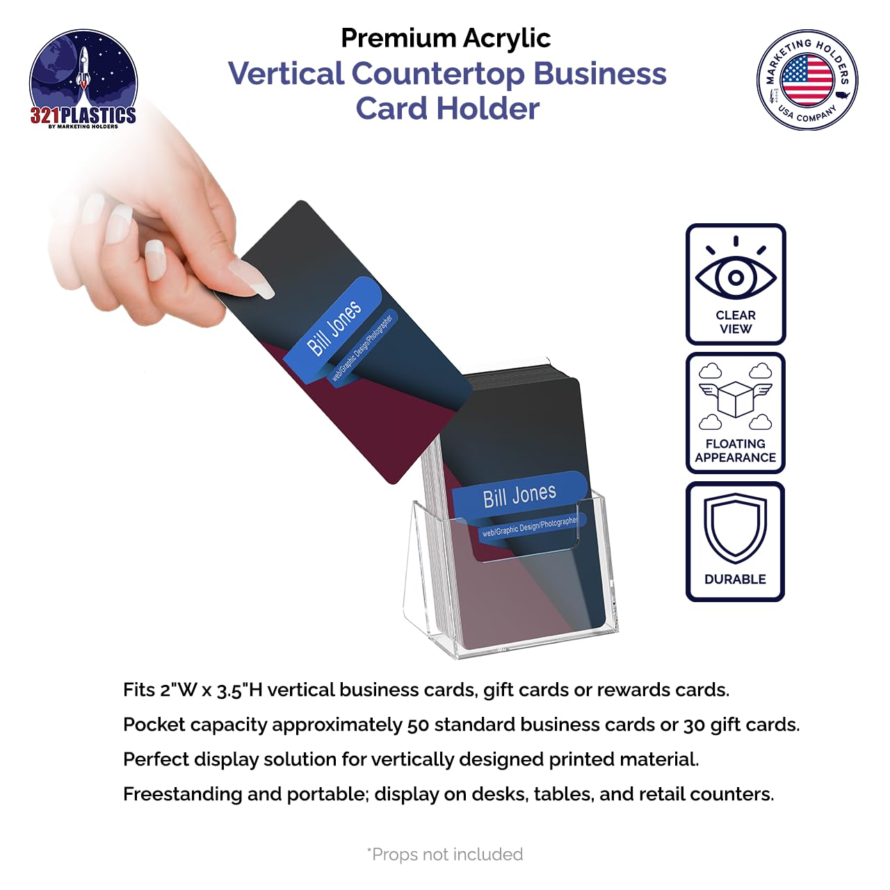 Marketing Holders 6 Pack Vertical Business Card Holder for 2" x 3.5" Gift Cards Clear Acrylic