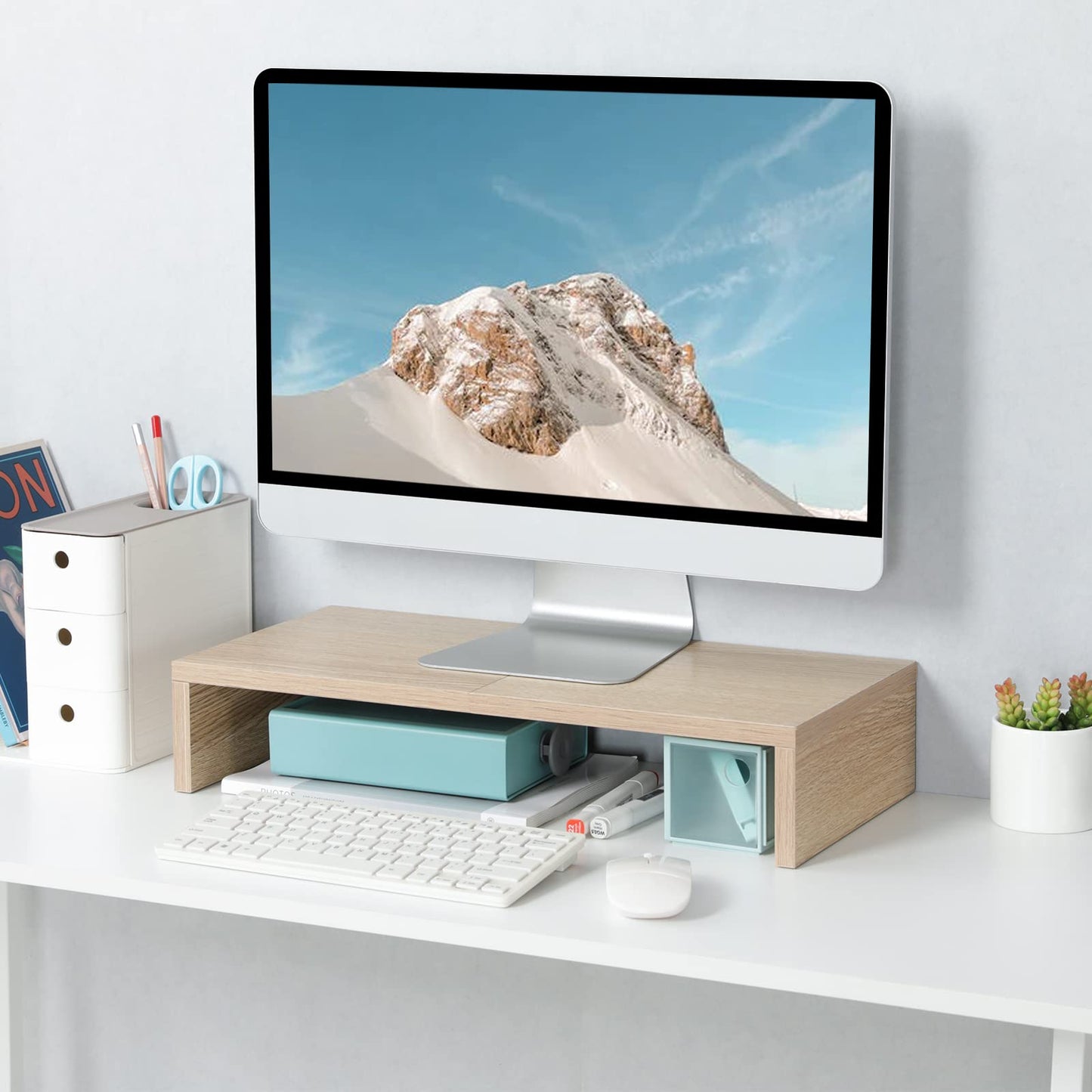 TEAMIX 20 inch Wood Monitor Stand Riser, Wooden Desktop Stand Shelf, Maple