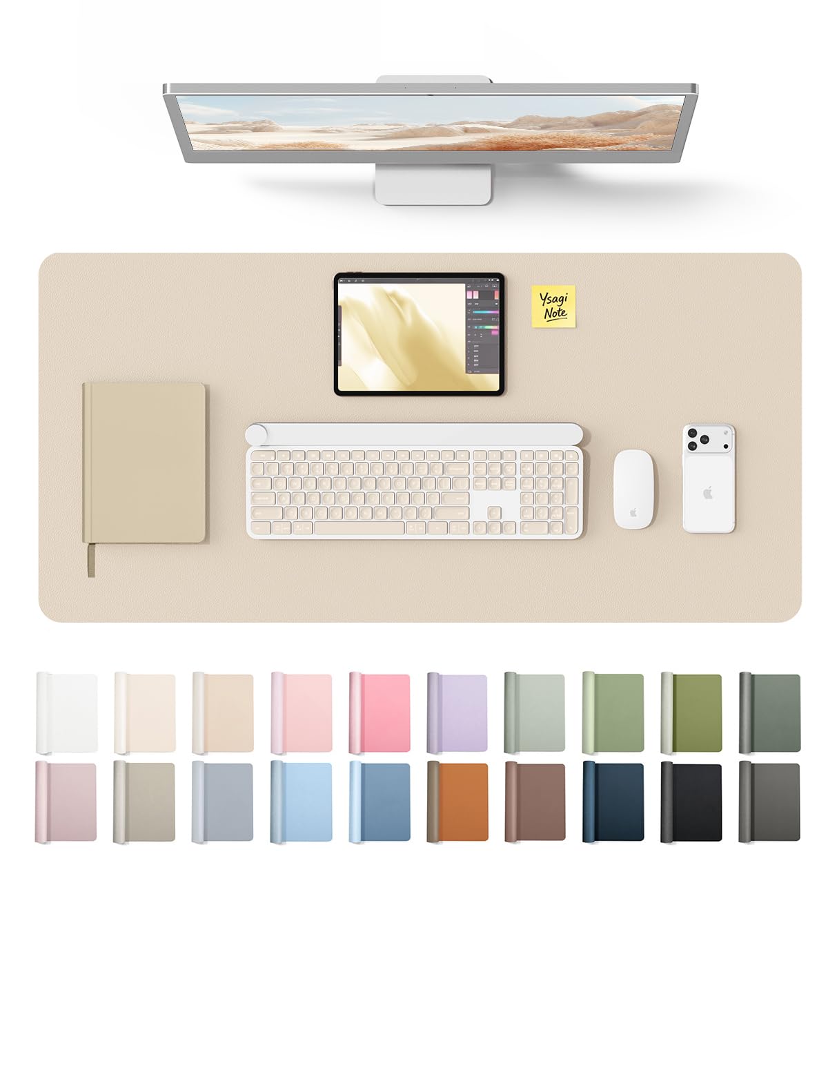YSAGi Leather Desk Protector, Office Mat, Large Mouse Mat, Non-Slip PU Leather Blotter, Laptop