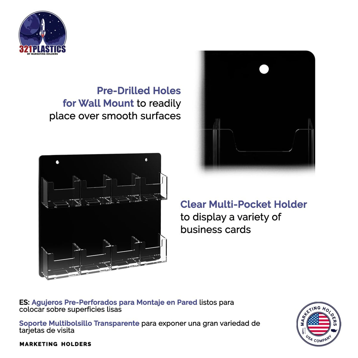 Marketing Holders Wall Business Card Holder with Hanging Hardware for 2" x 3.5" Vertical Gift Cards