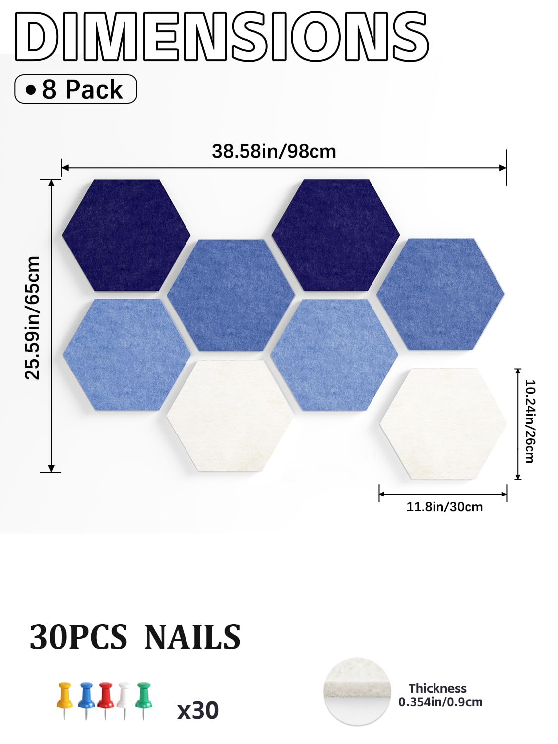 Uoisaiko 8-Pack Hexagon Felt Bulletin Board Tiles, Cork Board Alternative