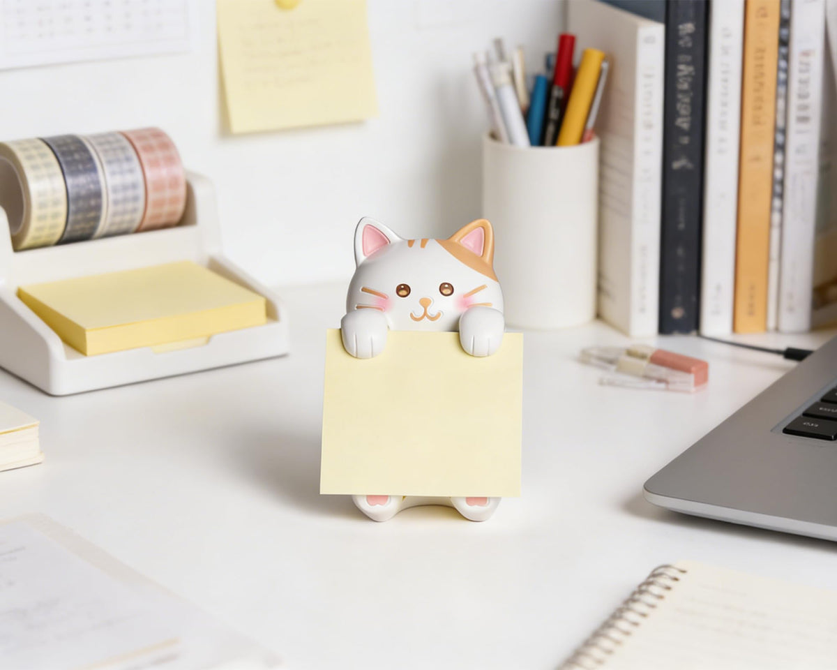 HORTIX Cat Pop-Up Sticky Note Dispenser for 3 x 3 in Notes, Ginger Cat