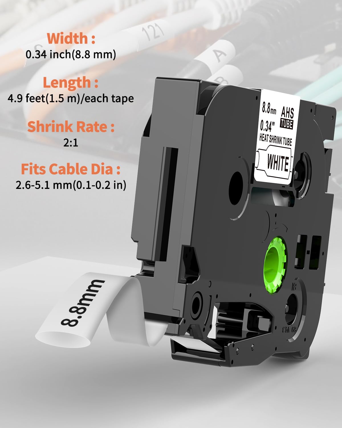 HSe-221 HSe221 Replacement for Brother P Touch Heat Shrink Labels 8.8mm