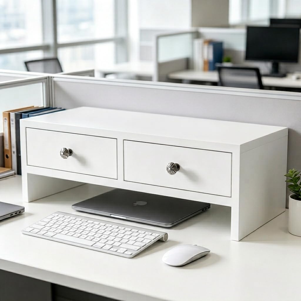 WELLAND Monitor Stand Riser with Drawers, Computer Monitor Stand, Desktop Organizer Stand for