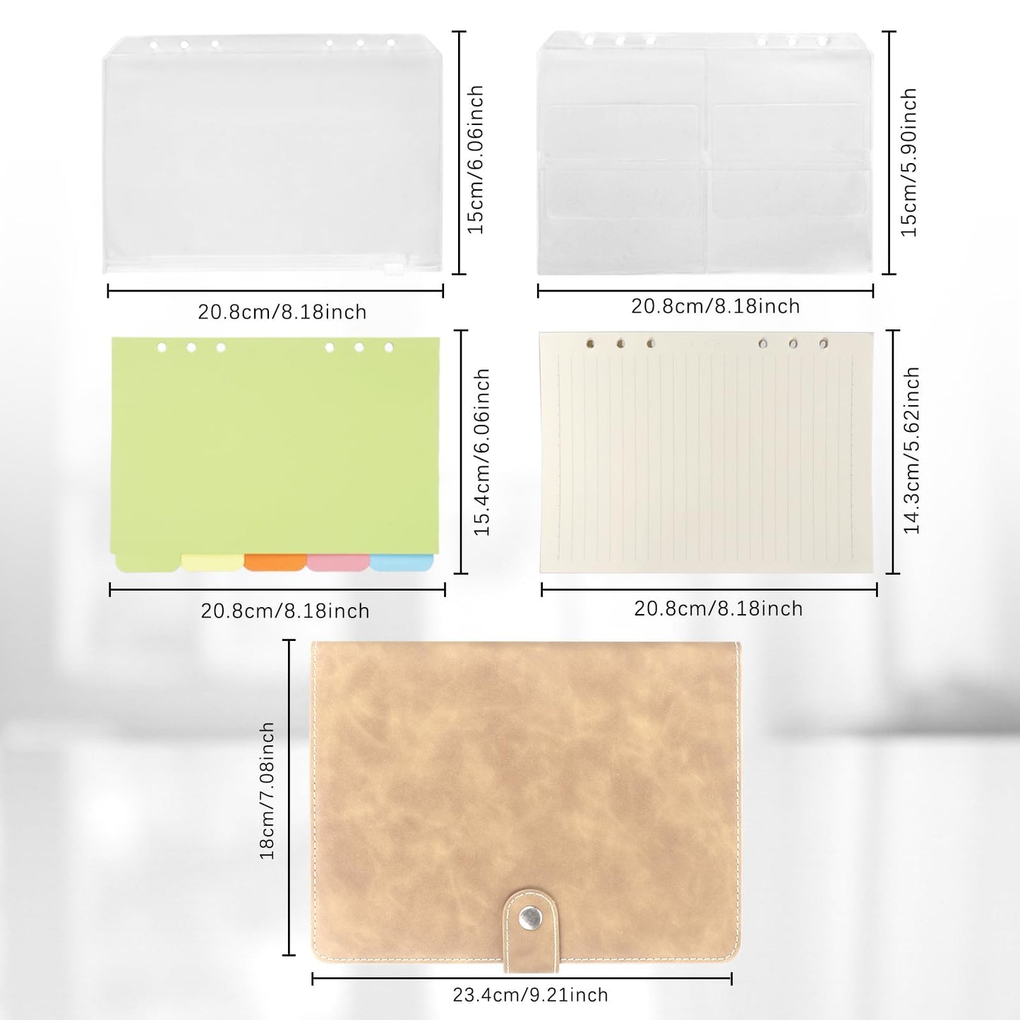 FYY A5 Binder Refillable Planner Notebook 6 Ring, Khaki