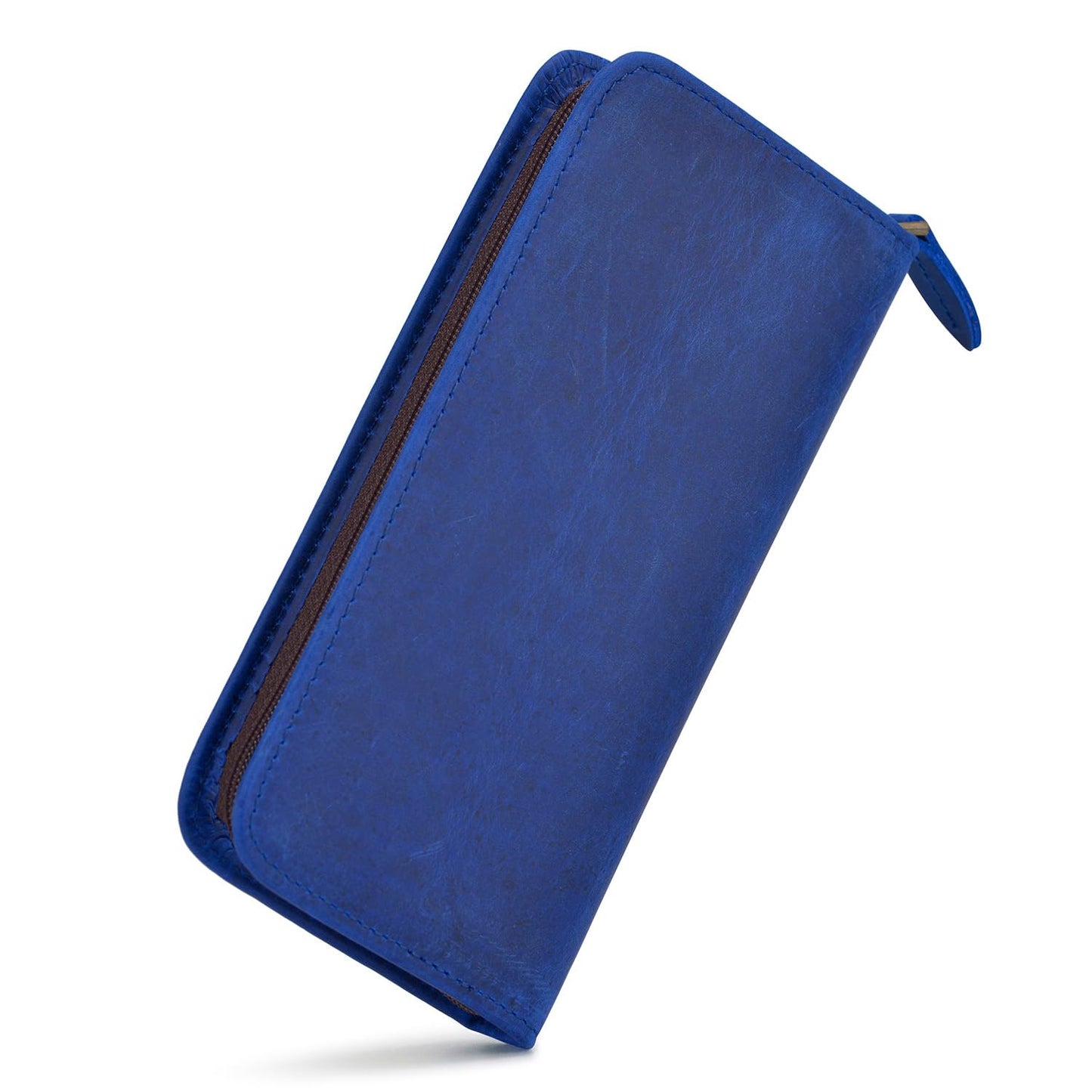 Asvine Fountain Pen Case 3 Divided Slots Crazy Horse Leather Pen Holder, Handmade Display Zippered
