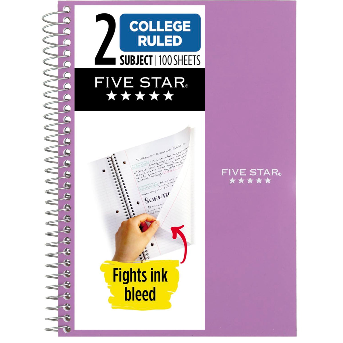 Five Star Small Spiral Notebook, 2 Subject, College Ruled Paper, 9-1/2" x 6", 100 Sheets, Amethyst