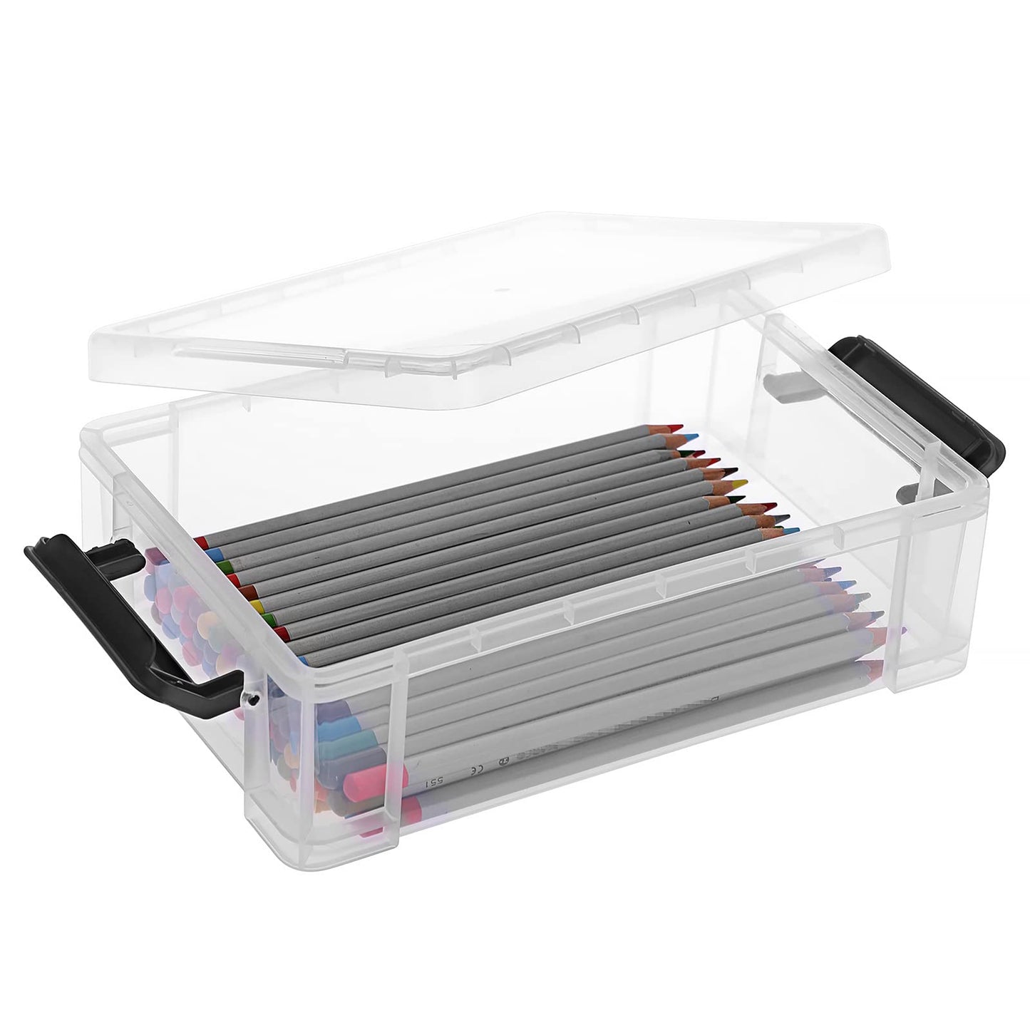 BTSKY 4 Pack Extra Large Plastic Pencil Box Stackable, Translucent, Black
