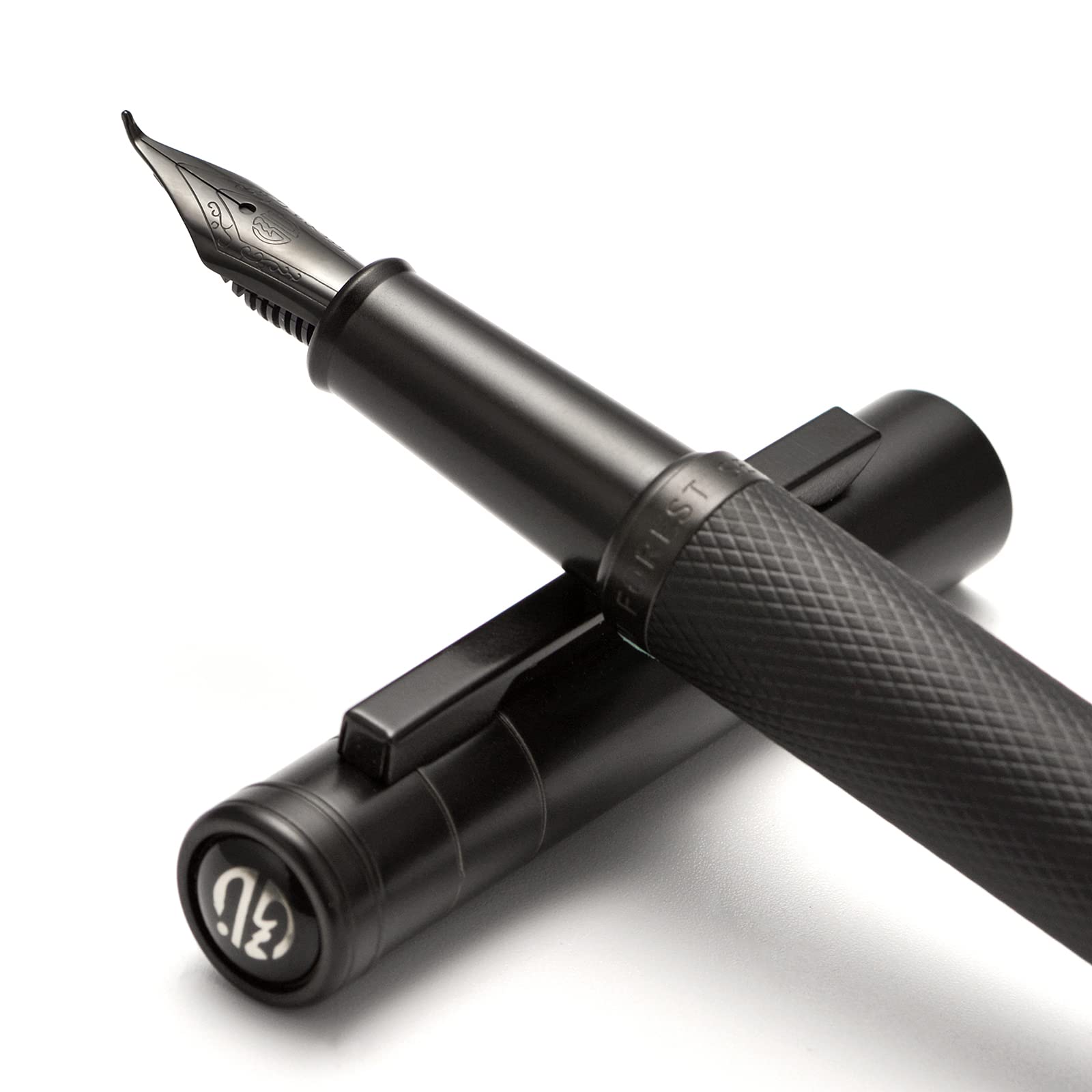 Brushed Black Forest Fude Pen, Bent Nib Calligraphy Fountain Pen (Fine to Broad) with Converter and