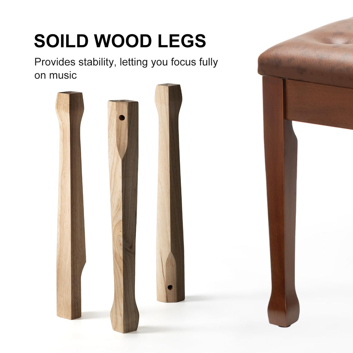 FILISITE Wooden Piano Bench with Storage, Piano Stool with Waterproof Padded Cushion, Bench Seat