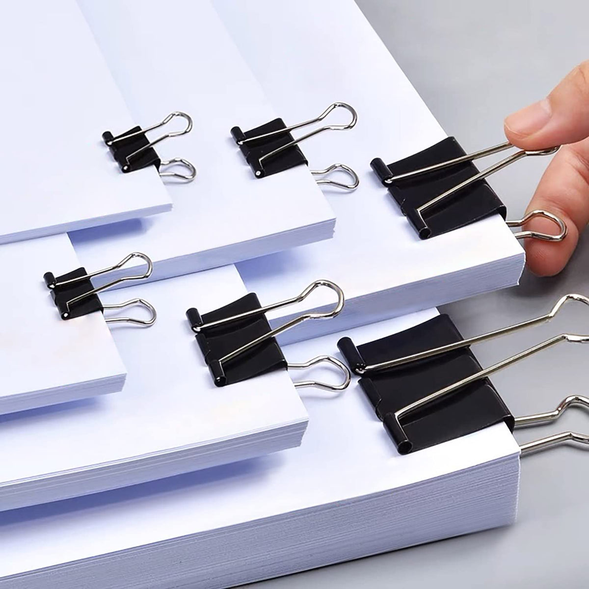 Binder Clips Assorted Sizes Paper Clamps, XLarge, Large, Medium, Small, Mini, 100Count Black Paper