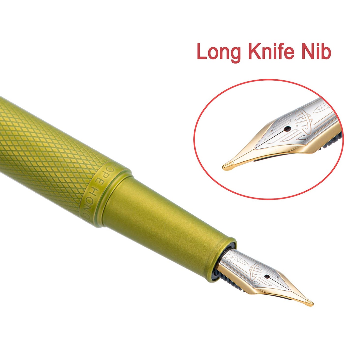 Hongdian 1851 Mustard Yellow Forest Fountain Pen Blade Nib Classic Design Calligraphy Pen with