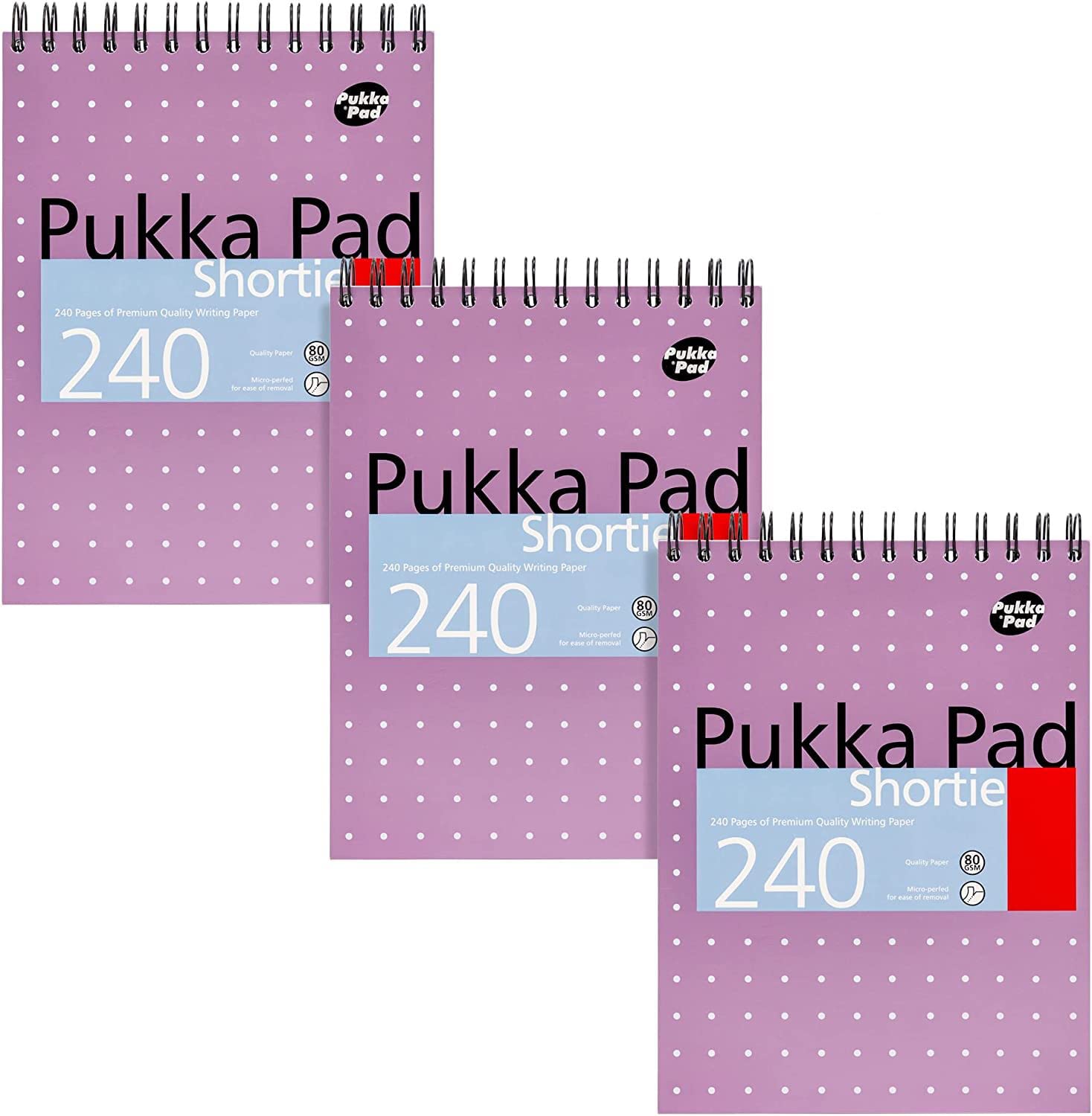 Pukka Pad, Shortie Writing Pad 3-Pack – 23.5 x 17.8cm – Wire Head-Bound Notebook with 8mm Lines on