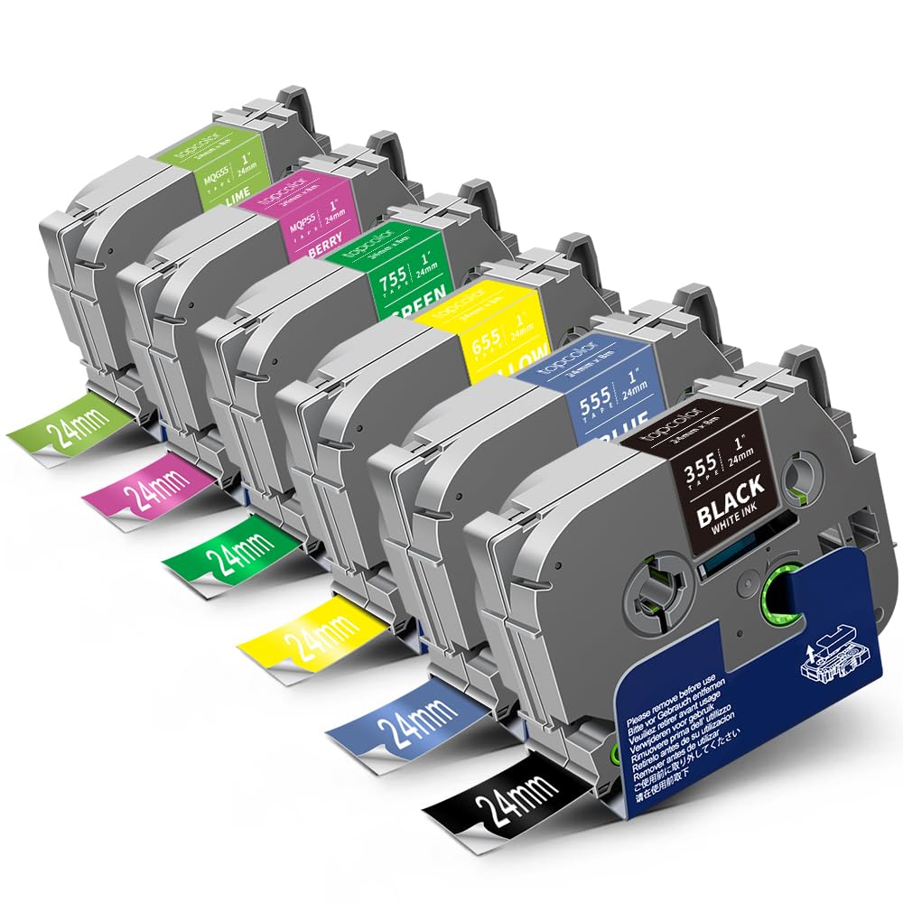 6-Pack 24mm 0.94" Color Tape Compatible for Brother Label Maker Tape 1 Inch