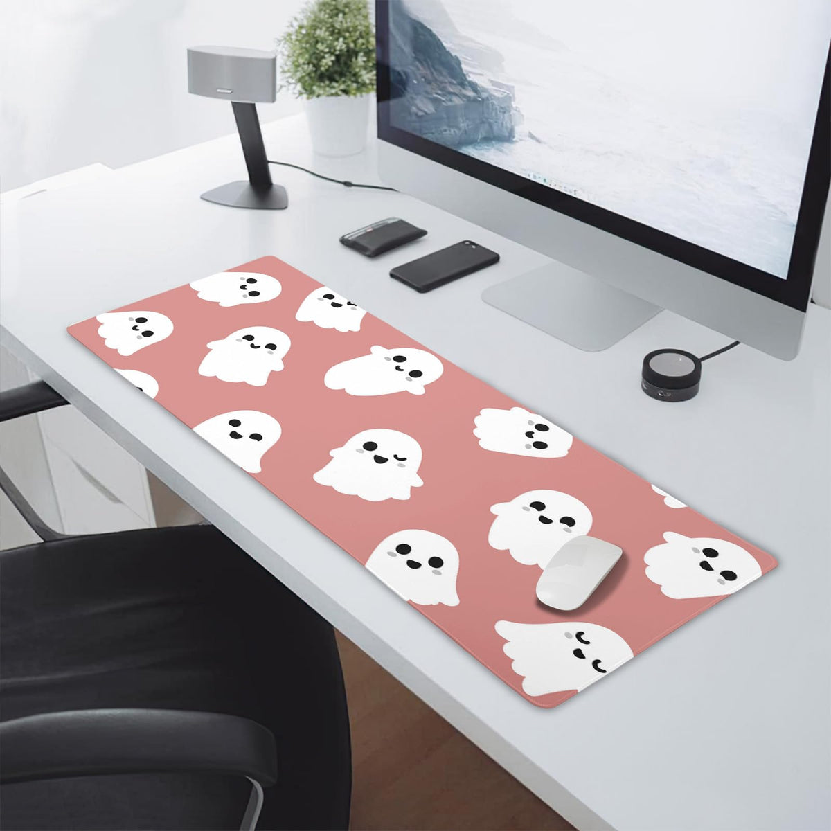 Halloween Cute Ghost Mouse Pad Kawaii Cartoon Spooky Funny Spirit Extended Desk Mat Non-Slip Rubber