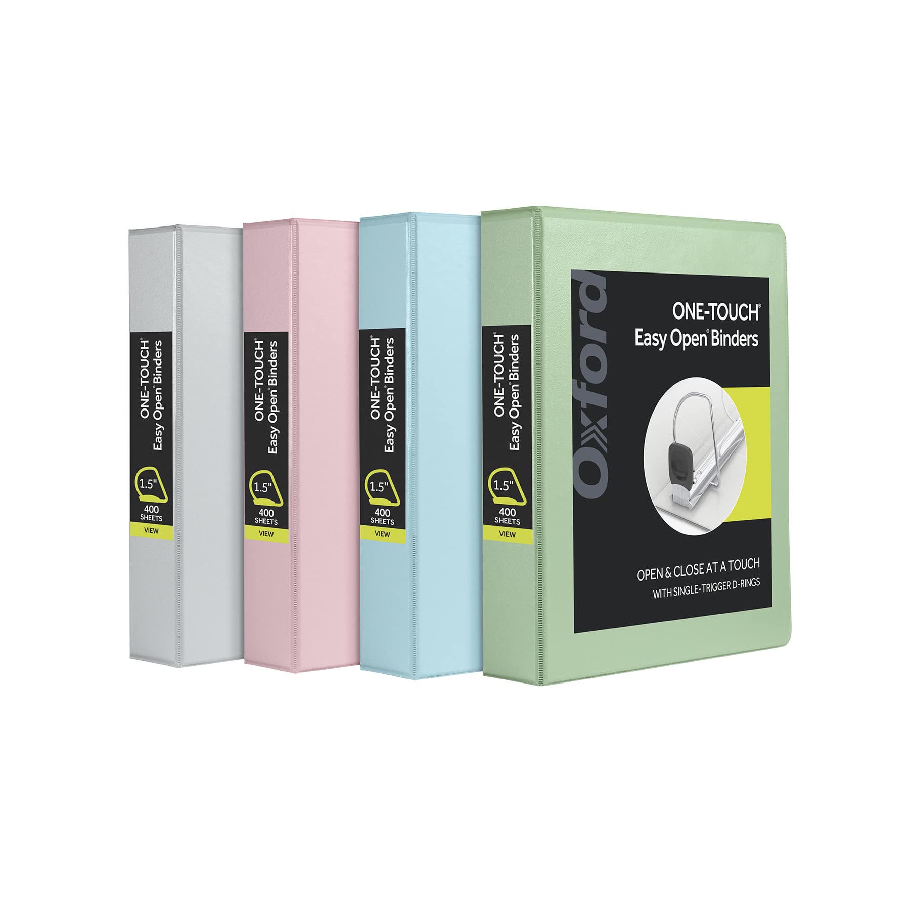 Oxford 3 Ring Binders, Binders for School, 1.5 Inch ONE-Touch Easy Open D Rings, 3-Sided View