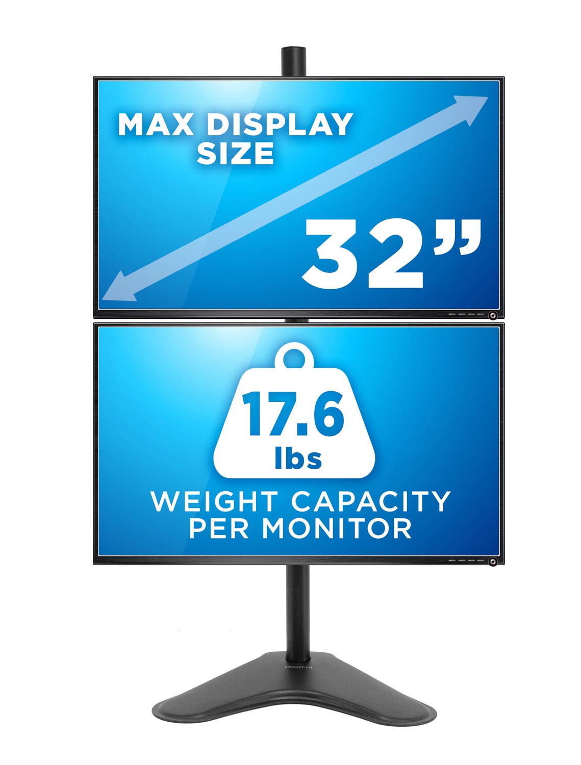 Mount-It! Vertical Dual Monitor Stand, Freestanding Stacked Monitor Mount for 2 Screens 17–32"
