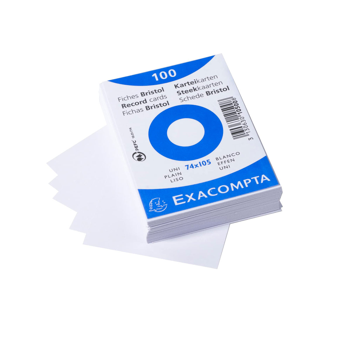 Exacompta - Ref 10500SE - Bristol Plain Record Cards (Pack of 100) - A7 in Size, 205gsm Card