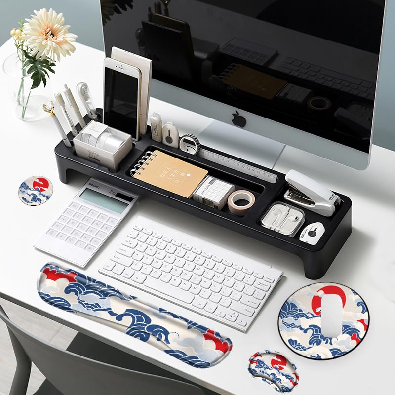 Sea Wave Keyboard Wrist Rest and Mouse Pad with Wrist Support Memory Foam Keyboard Rest Wrist Pad
