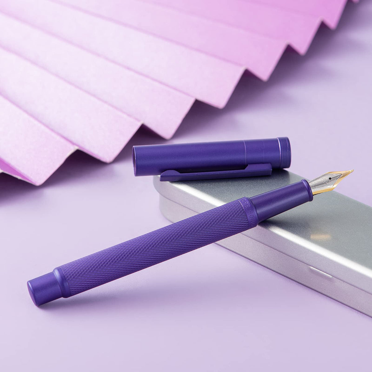 Hongdian 1851 Purple Forest Fountain Pen Blade Nib Classic Design Calligraphy Pen with Converter