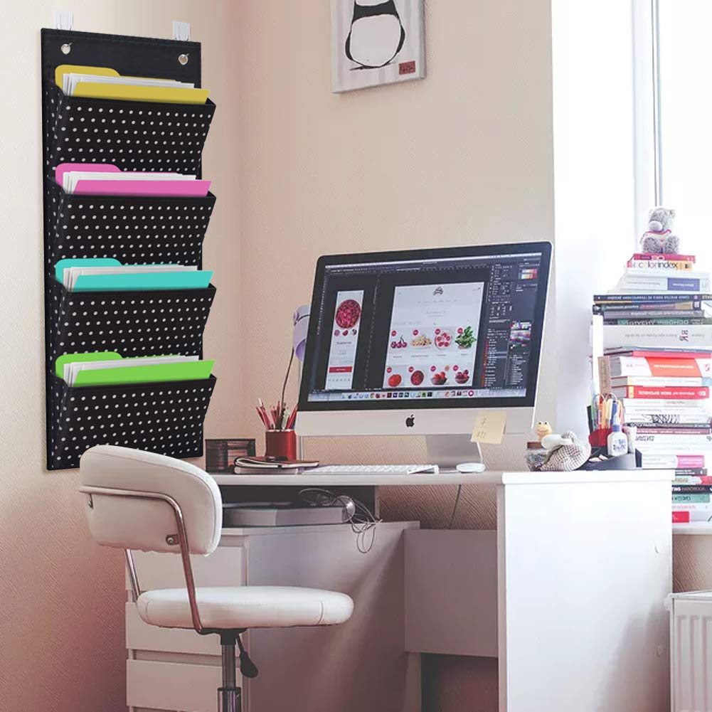 Eamay 4 Pocket White Dots Wall Mount/Over Door File Hanging Storage Organizer - Office Supplies