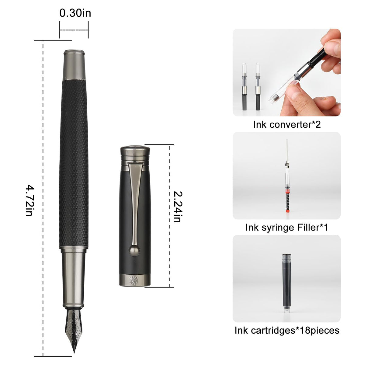 GC QUILL Fountain Pen Set - Fine & Medium Nibs, Includes 18 Ink Cartridges, Ink Refill Converter &