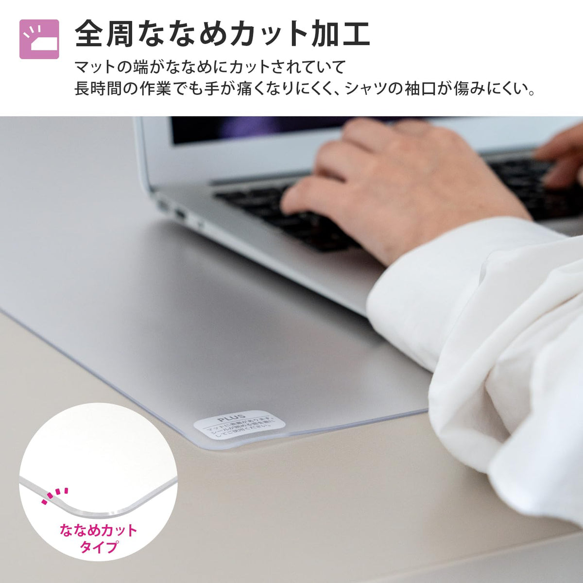 Plus 41-015 Desk Mat, Transparent, Mouse Compatible, Double-Sided Transfer Reduction, 39.0 x 23.2
