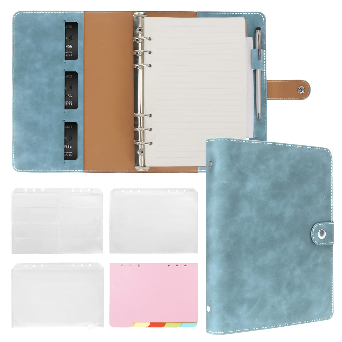 FYY A5 Binder Refillable Planner Notebook 6 Ring, Blue
