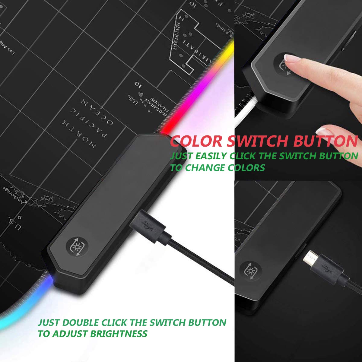 RGB Gaming Mouse Pad with Coffee Coaster, XXL Large Glowing LED Mousepad, Anti-Slip Rubber Base